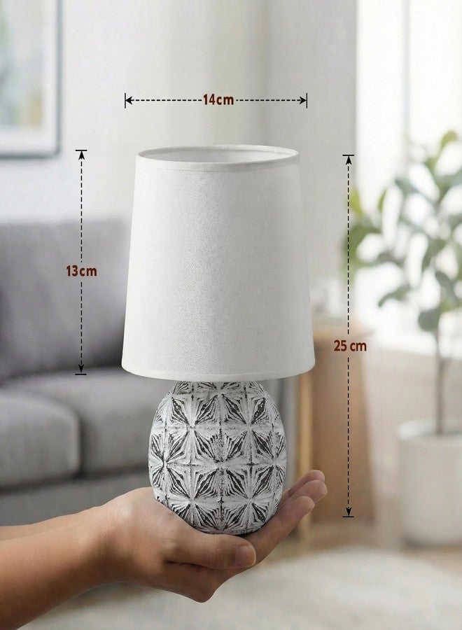 Decor & More Modern Ceramic Base Bedside LED Table Lamp | Table Lamps for Home Decoration and Bedroom Decor with On/Off Button | Night Lamp with Cotton Fabric Shade (Bulb not Included), White - Image 3